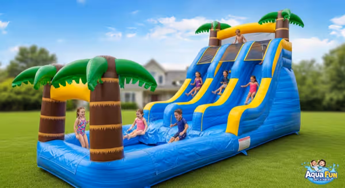 Ninos disfrutando de un castillo inflable en Del Valle, CDMX