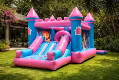 Castillo de Princesas - Inflable temático rosa con resbaladilla