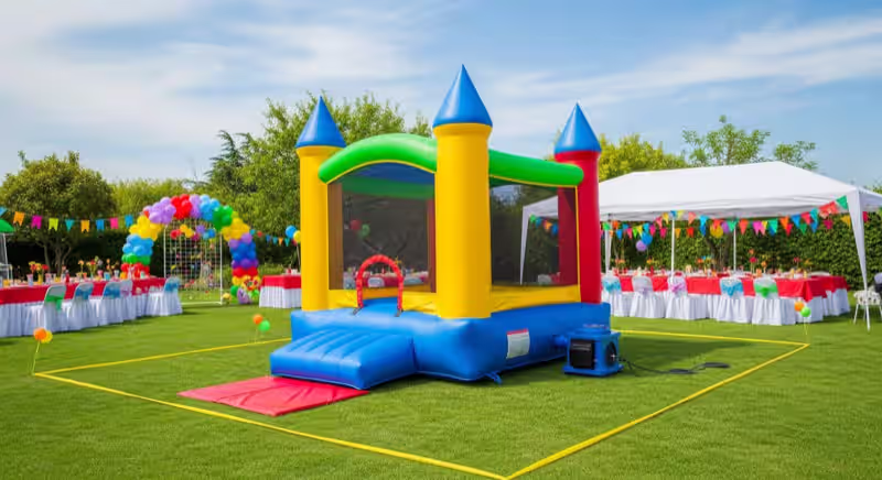 Inflable castillo azul BRINCOLINS fiestas infantiles CDMX — material grado comercial
