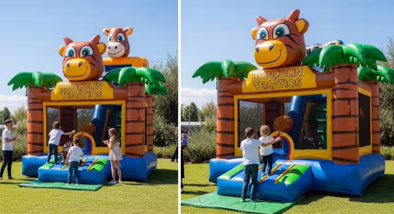 Brincolin de jungla con león y jirafa para fiesta infantil