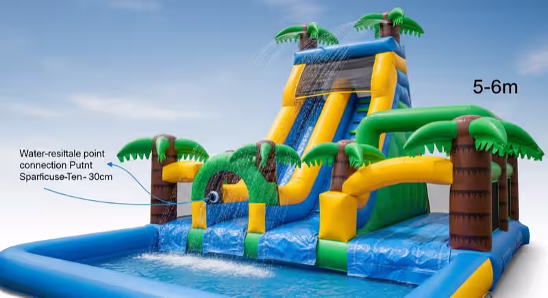 Castillo inflable mediano en jardín de cumpleaños