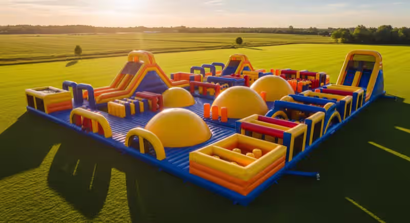Castillo inflable mediano en jardín con niños
