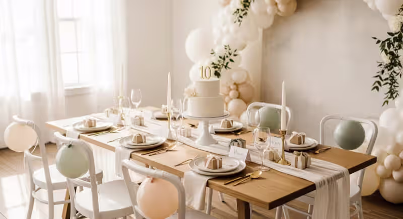 Mesa de dulces con globos neutros para baby shower o gender reveal en Toluca por MEDEDUL