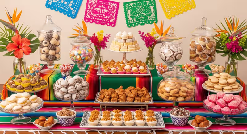 Mesa de dulces mexicana con papel picado — tendencia identidad local en Toluca