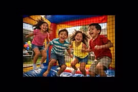 Niños divirtiéndose en inflable durante fiesta infantil
