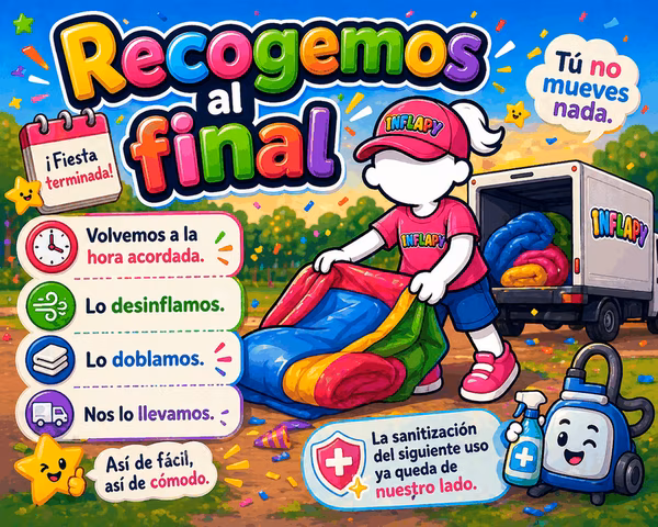 Recolección y desmontaje del inflable al terminar la fiesta